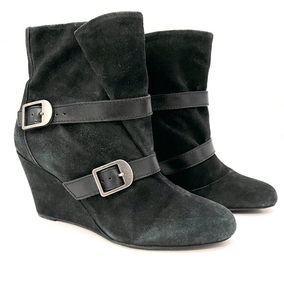 Via Spiga Felice Wedge Suede Buckle Strap Ankle Boots - Picture 1 of 14